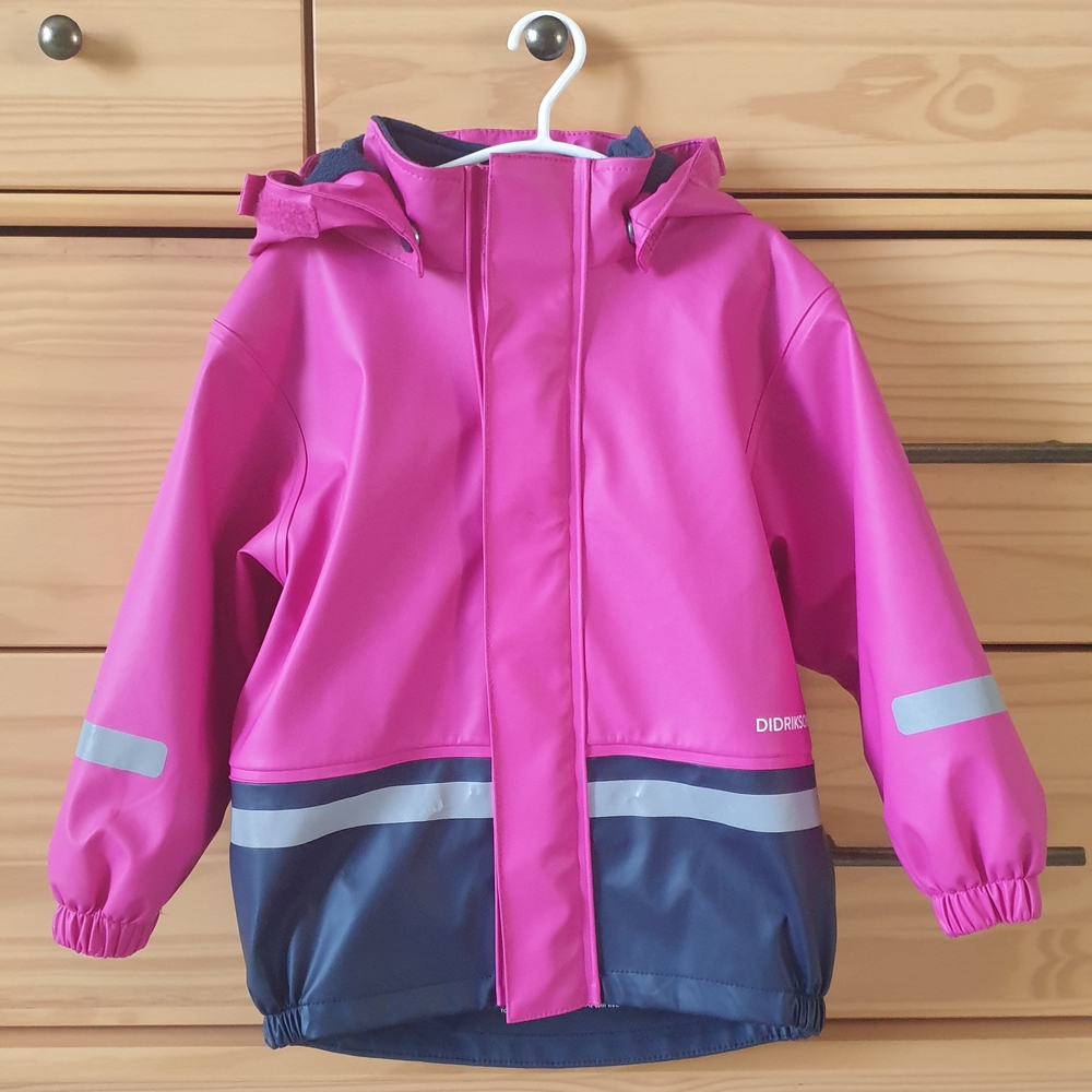 Didriksons Pink Rain Jacket 100% Waterproof Windbreaker Girl Size 100 (4T To 5T)